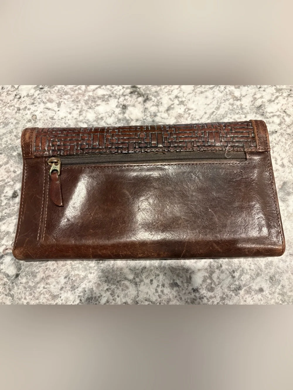 Brahmin Brown Woven Leather Checkbook Wallet